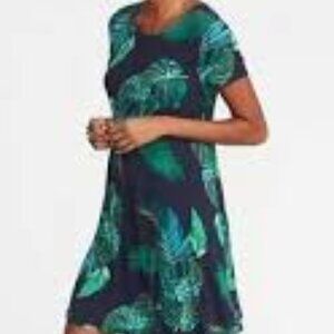 Women's Old Navy Green Botanical Pattern Short Sleeved Swing Dress